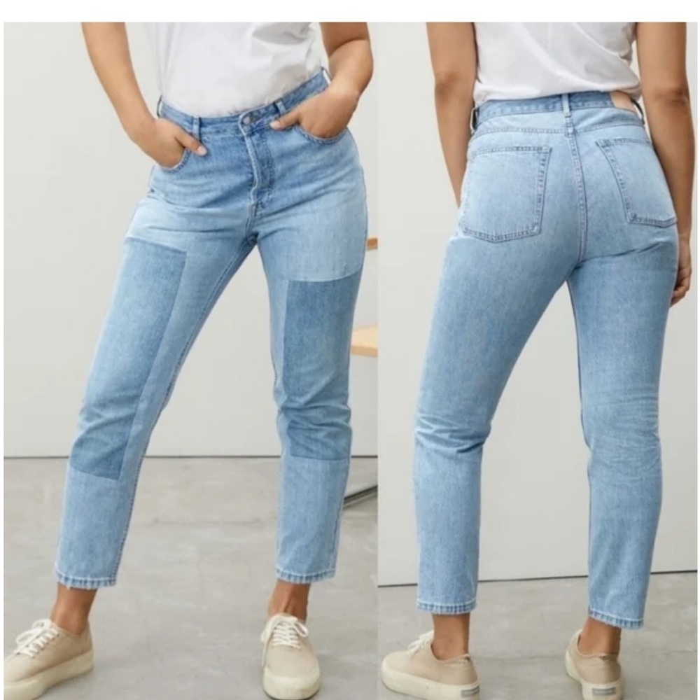 NWT EVERLANE The Curvy 90’s Cheeky Straight Cropped Patchwork Jeans Sz 30